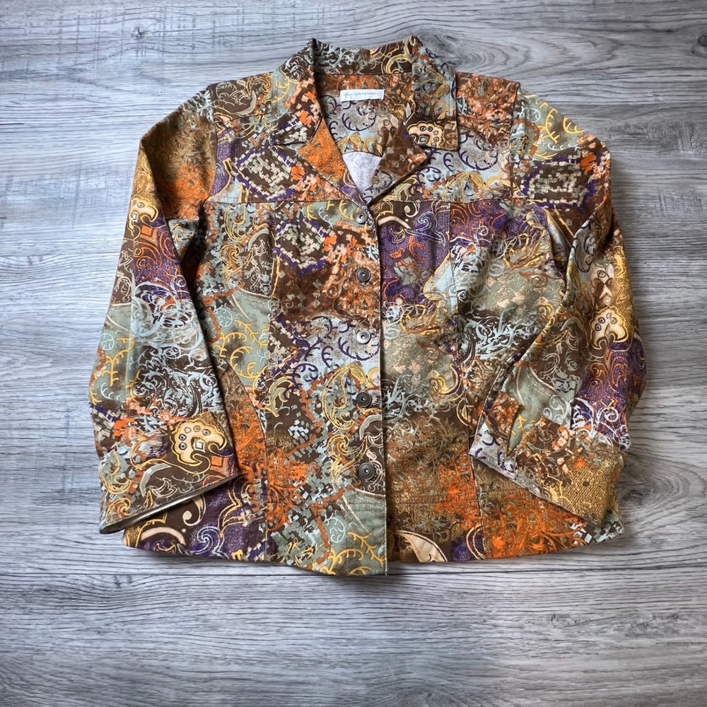 Christopher & Banks Jacket Women Medium Orange Paisley Patchwork Art to Wear V82